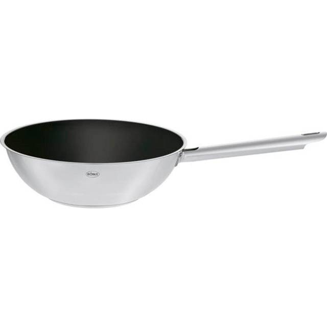 RÖSLE ELEGANCE Wokpanna, högkvalitativ wok i rostfritt stål med robust keramisk tätning ProCera, 28 cm, 18/10 rostfritt stål, lämplig för induktion, silverfärger