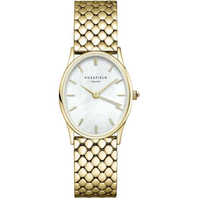 Rosefield Oval Watch with White MOP Dial in a Gold IP Case and Stainless Steel Bracelet, White, Women
