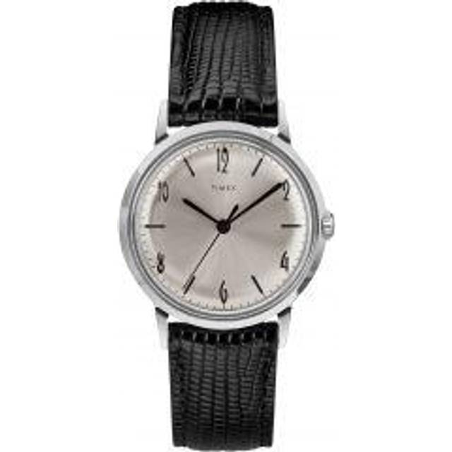 Timex Marlin Hand Wound Silver Dial & Black Leather Strap Watch