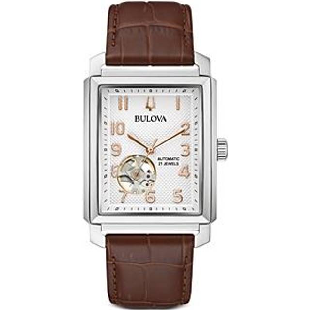 Bulova Sutton White Dial Leather Strap Automatic 96A268 Men&#39;s Watch