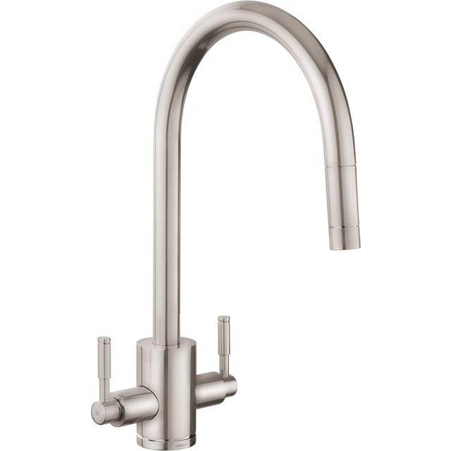 Rangemaster Aquatrend Dual Lever Pull Out Monobloc Kitchen Mixer Tap - Brushed Nickel - Chrome
