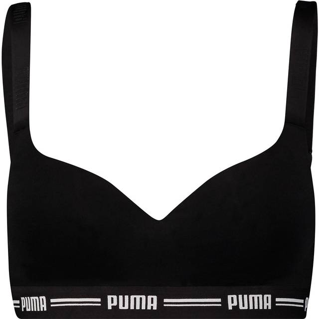 Puma Women's Striped Logo Padded Bra Top, Black - Size: S