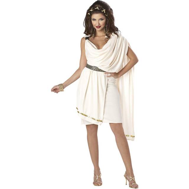 Deluxe Classic Toga Women's Costume | Greek Goddess Costumes - White (XL)