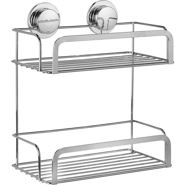 Croydex Stick & Lock™ 2 Tier Chrome Cosmetic Storage Basket - 93 x 255mm