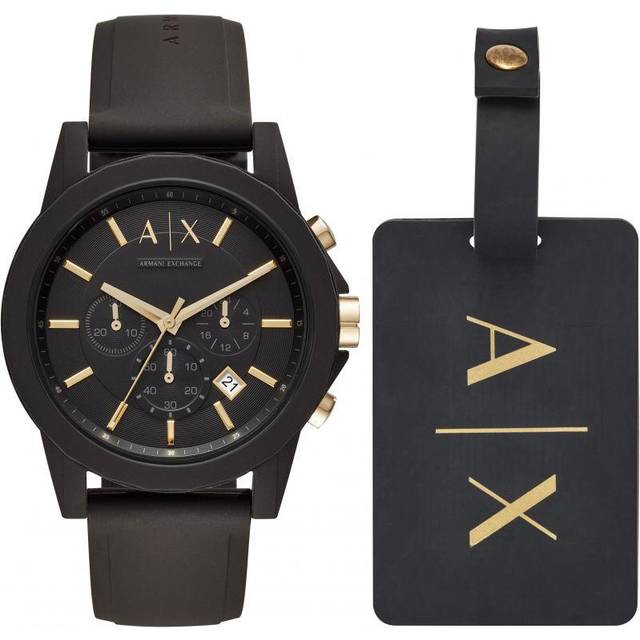 Armani Exchange AX7105 Black Resin Watch And Luggage Tag Gift Set - W65103