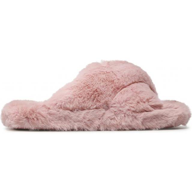 Ted Baker Womens Lopply Faux Fur Crossover Slippers in Dusky Pink - Size UK 4
