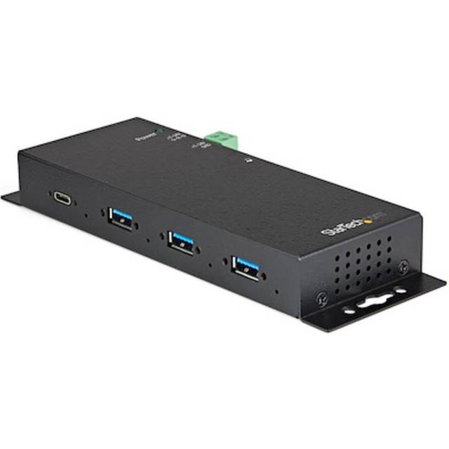 StarTech.com 4 Port USB C Hub 10Gbps - Metal Industrial USB Type-C Hub w/ 3xUSB-A & 1xUSB-C - ESD & Surge Protection - USB-C or USB-A Host - Self-Powered Mountable USB 3.2/3.1 Gen 2 Hub~4-Port USB C Hub 10Gbps - Metal Industrial USB Type-C Hub w/ 3xU