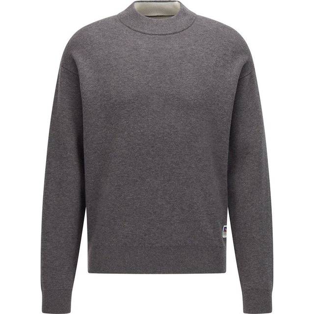 Boss Mens Medium Grey X Russell Athletic Logo-print Wool-cotton Sweatshirt L - MEDIUM GREY