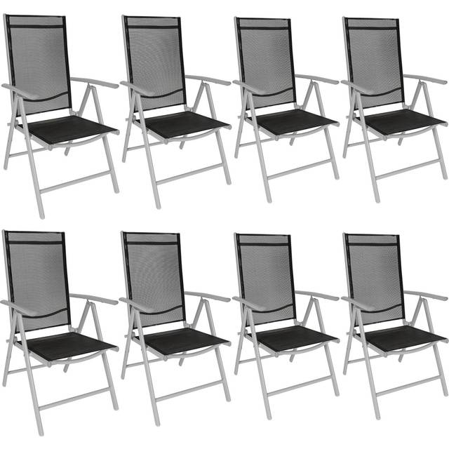 Garden Chairs Marilena - folding, aluminium, 7-position adjustable backrest - silver, Set of 8