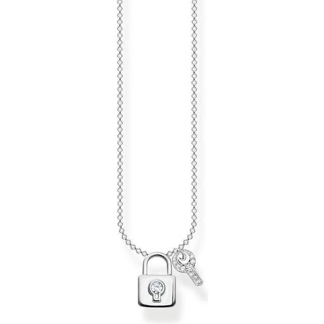 THOMAS SABO Damen Halskette Schloss mit Schlüssel 925er Sterlingsilber mit Zirkonia, Länge: 40cm - 45cm, KE2122-051-14-L45V