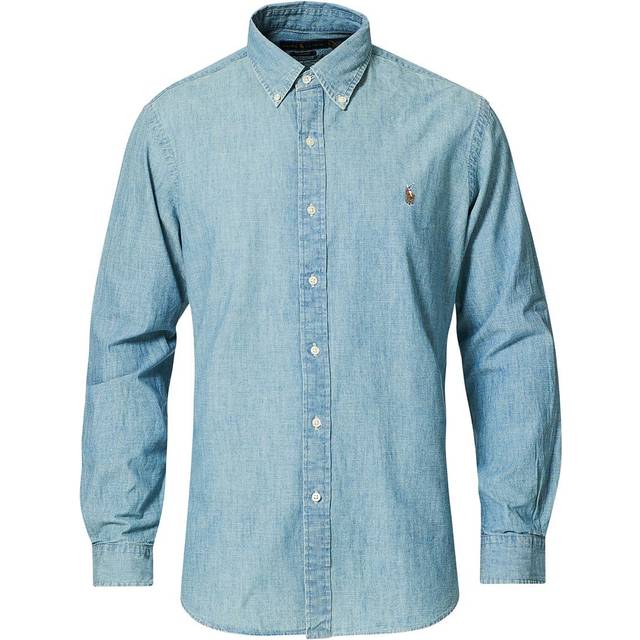 Polo Ralph Lauren – Mellanblå jeansskjorta i chambray-tyg med special-passform och flera ikonloggor