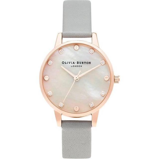 Olivia burton ob16se12 sparkle mother of pearl, grey leather strap watch.