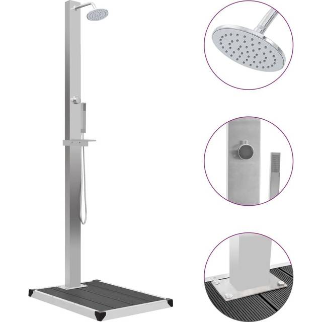 vidaXL Outdoor Shower with Tray WPC Stainless Steel - grey
