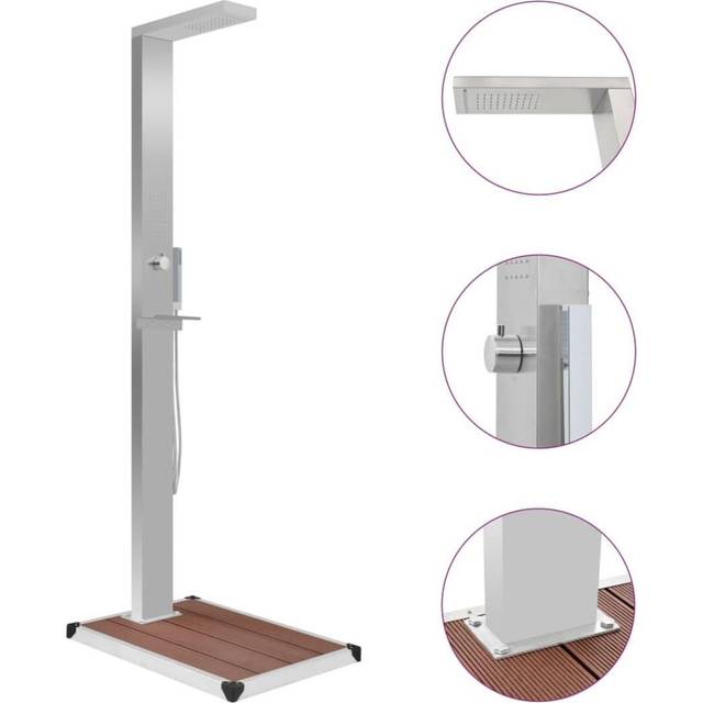 vidaXL Outdoor Shower with Tray WPC Stainless Steel - brown
