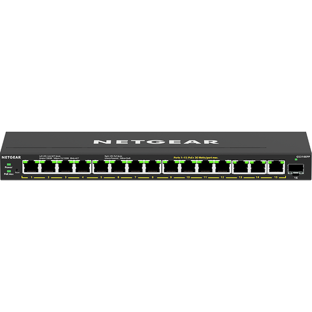 NETGEAR GS316EPP Managed Gigabit Ethernet (10/100/1000) Power over Ethernet (PoE) Black
