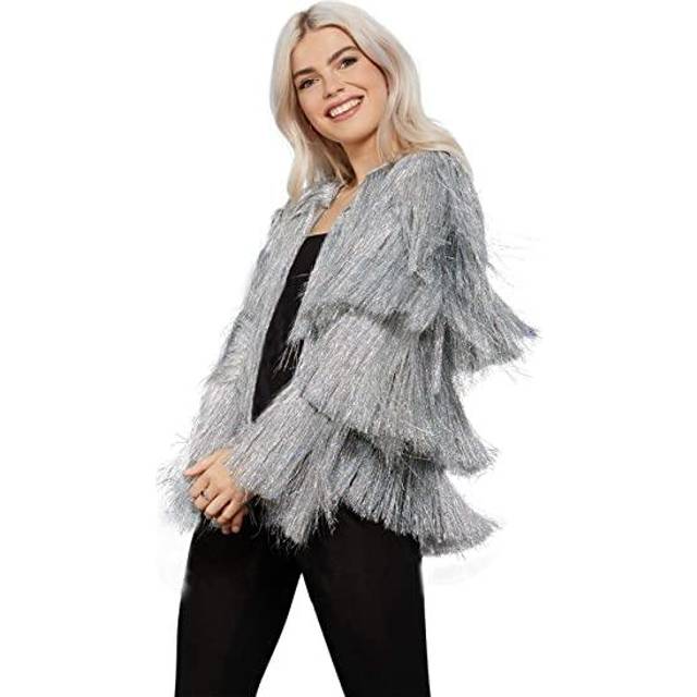 Smiffys fever tinsel festival jacket, silver (size l-x1)