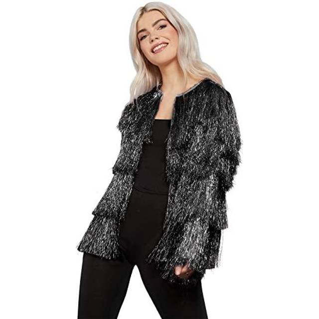 Smiffys fever tinsel festival jacket, black (size s-m)