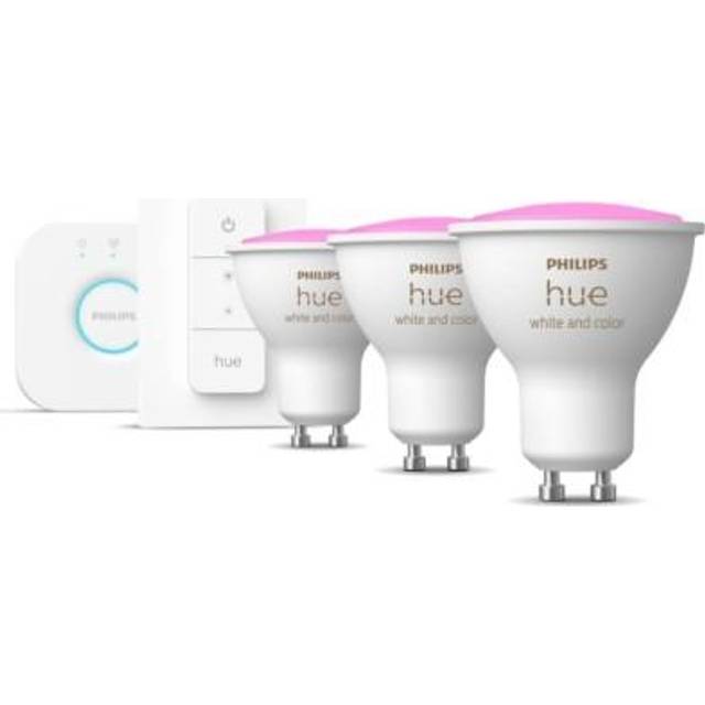 Philips Hue White and colour ambience Starter kit: 3 GU10 smart spotlights + dimmer switch