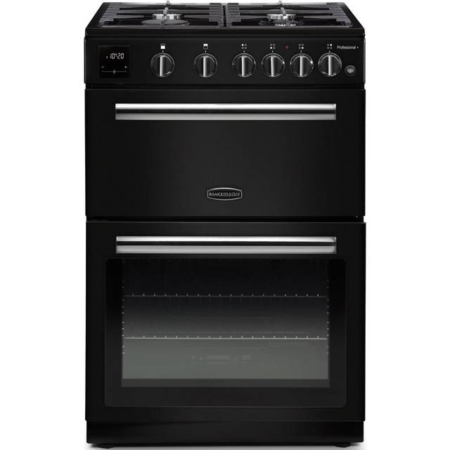 Rangemaster Professional Plus 60 PROPL60NGFBL/C 60cm Double Oven Gas Cooker with Full Width Electric Grill - Black / Chrome - A+/A Rated