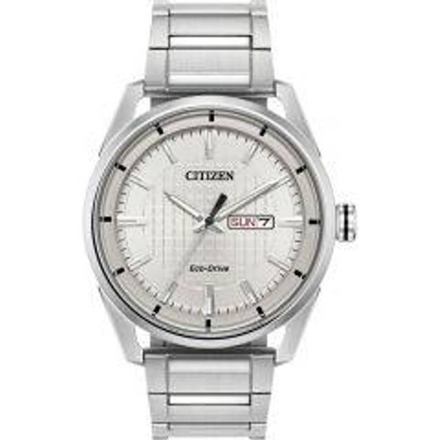 Citizen AW0080-57A Men's Eco-Drive Day Date Bracelet Strap Watch, Silver/White