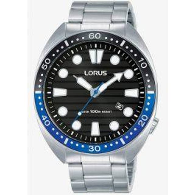 Lorus Mens Sports Black Dial Stainless Steel Bracelet Watch RH921LX9