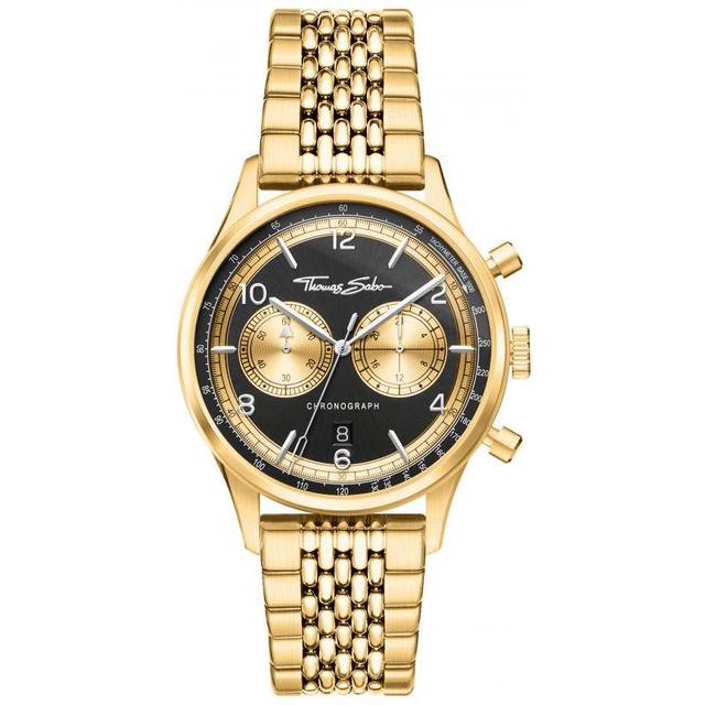 Thomas Sabo Men&#x2019;s watch Rebel at Heart Chronograph black yellow gold-coloured black WA0376-264-203-40 MM - yellow gold-coloured/black