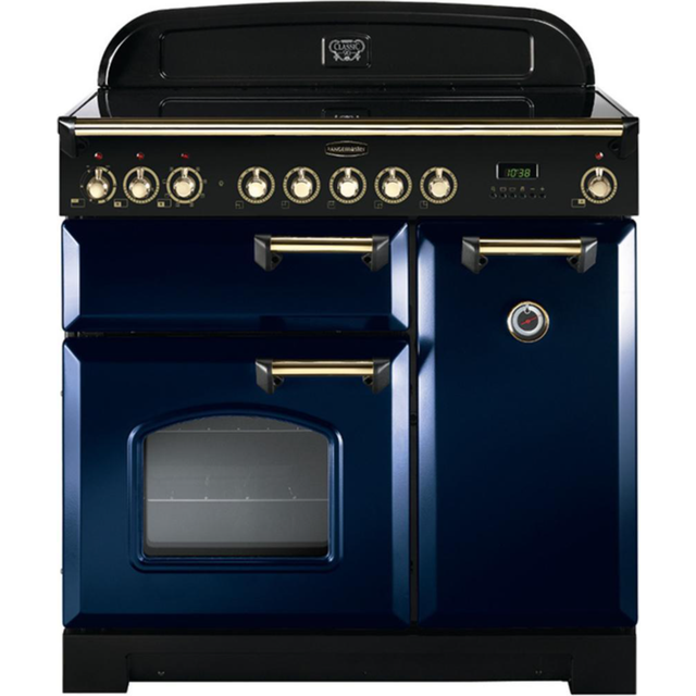 Rangemaster Classic Deluxe CDL90EIRB/B 90cm Electric Range Cooker with Induction Hob - Regal Blue / Brass - A/A Rated