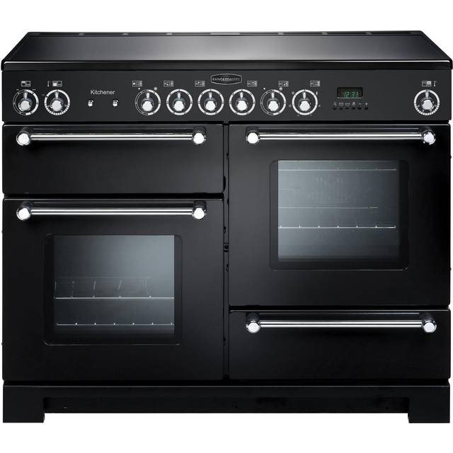 Rangemaster Kitchener KCH110ECBL/C 110cm Electric Range Cooker with Ceramic Hob - Black / Chrome - A/A Rated
