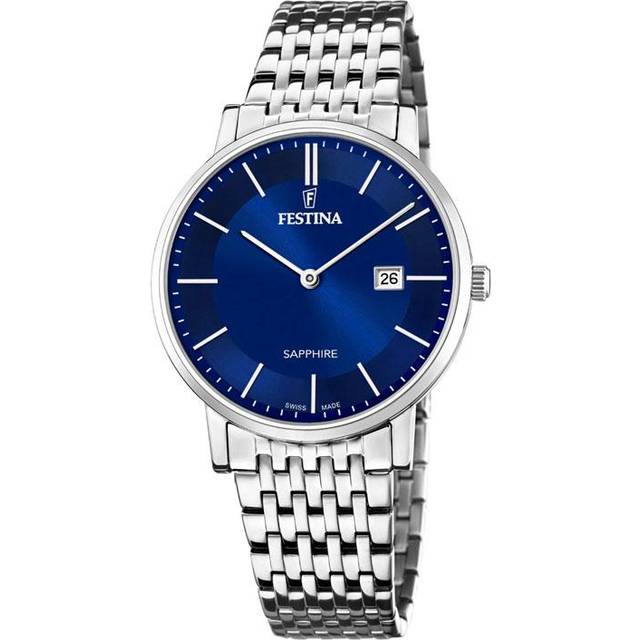 Festina F20018/2 Herr blå Swiss Made Watch, Silverblå, Armband
