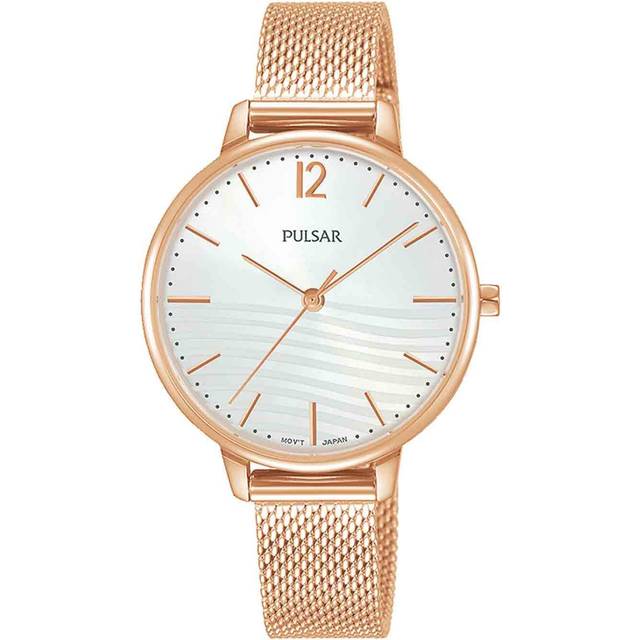 Pulsar Damen Analog Quarz Uhr mit Edelstahl Armband, Rosa, Kvarts