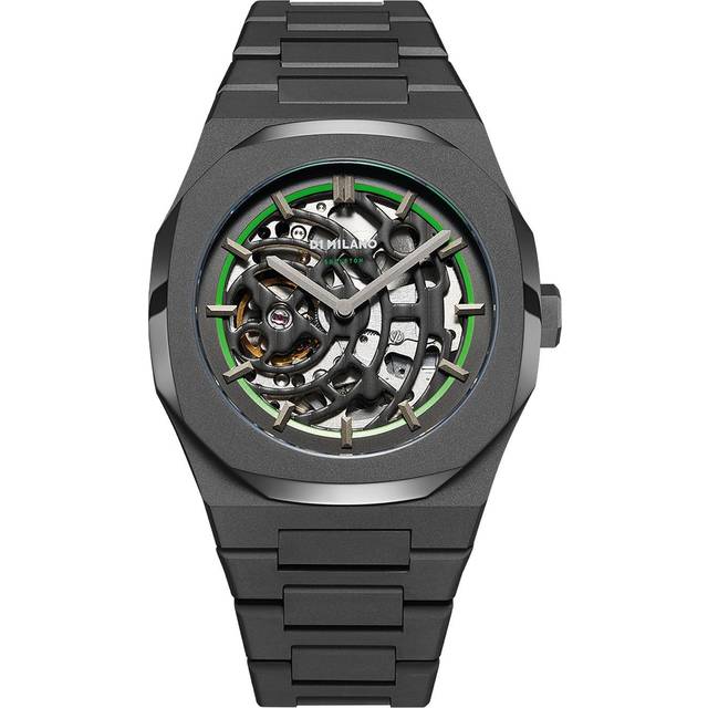 D1 Milano Watch Skeleton Sandblast Green Bracelet D - Black