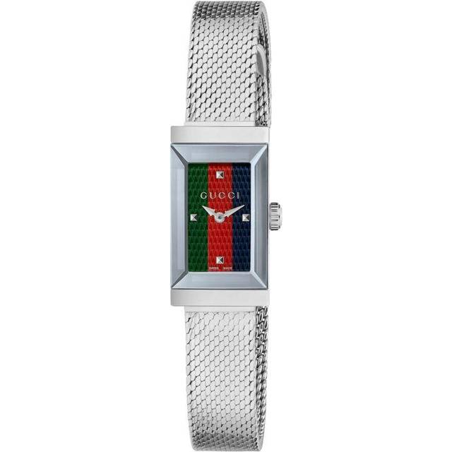Gucci Ladies G Frame Stainless Steel Rectangle Dial Mesh Strap Watch YA147510 - Silver