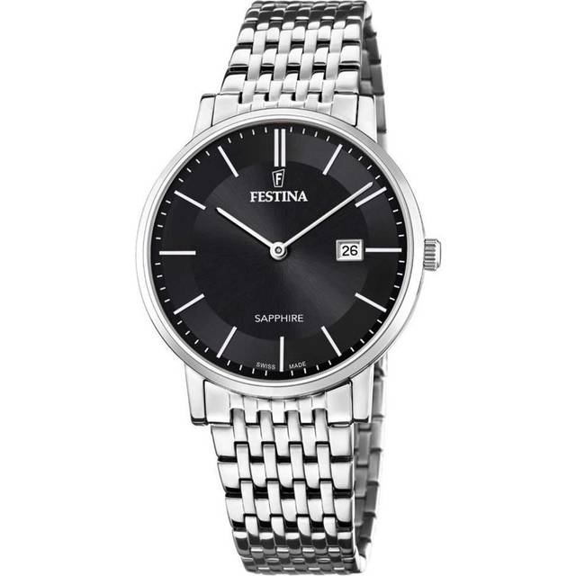 Festina klocka för män F20018/3 Swiss Made Silver Rostfritt stål Case Silver Rostfritt stål Band, Silver-svart, Armband