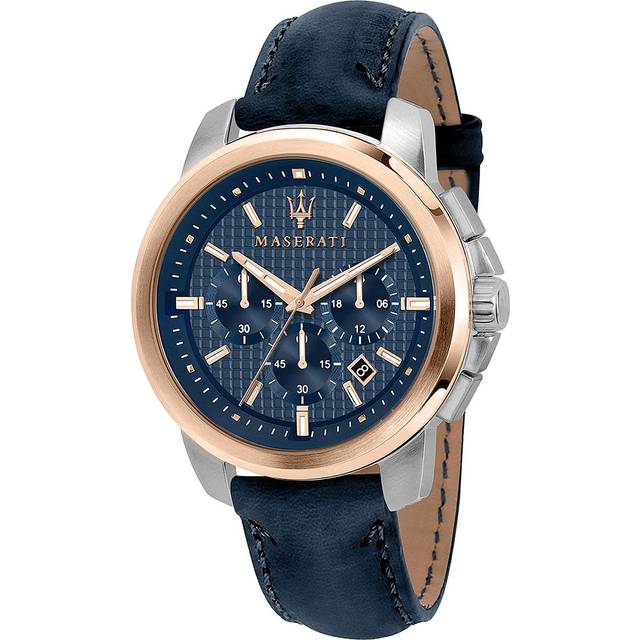 Maserati Successo Chronograph Leather Strap Blue Dial Quartz R8871621015 Men's Watch