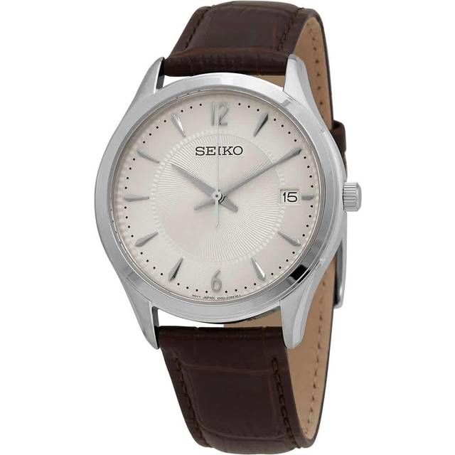 Seiko Nobel Discover More Leather Strap Beige Dial Quartz SUR421P1 100M Men's Watch
