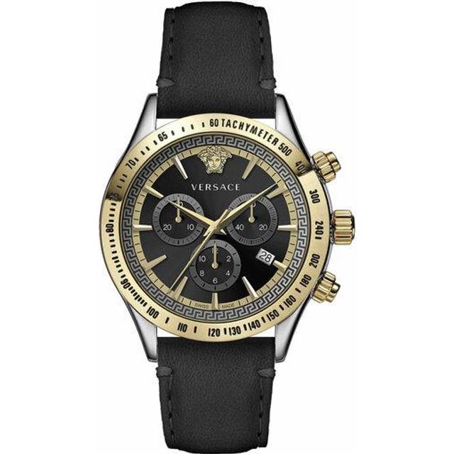 Versace, Watches, male, Multicolor, ONE SIZE, Classic Chrono Watch Black Leather Silver Gold Steel