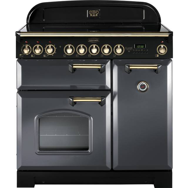 Rangemaster Classic Deluxe CDL90EISL/B 90cm Wide Slate Induction Freestanding Range Cooker - Brass Trim