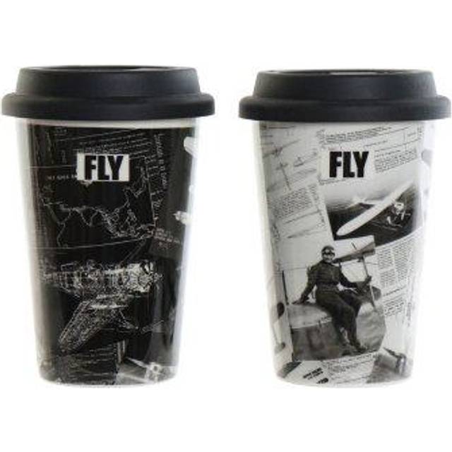 Mug DKD Home Decor Vit Svart Silikon Porslin (400 ml) (2 st)