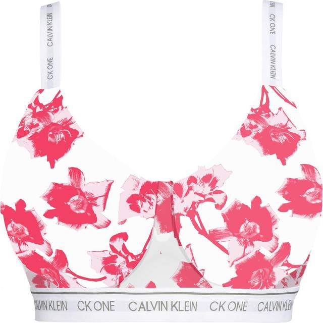 Calvin Klein One Cotton Lightly Lined Bralette - White Pattern-2 - XX-Large