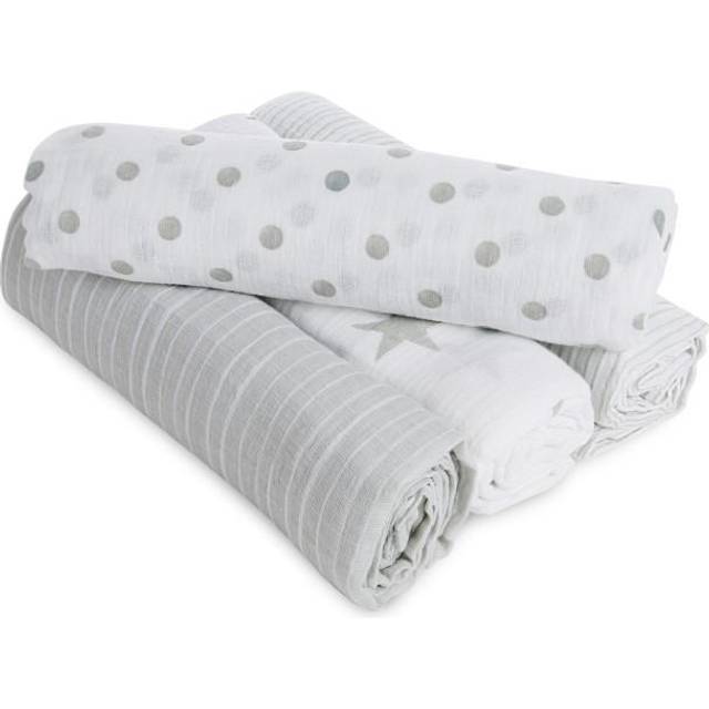 essentials 100% Cotton Muslin Swaddle & Receiving Blanket for Baby Girls & Boys, 112x112cm, Newborn Swaddling Set, Infant & Toddler Shower Gift, 4