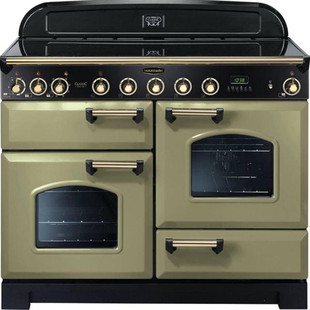 Rangemaster Classic Deluxe CDL110EIOG/B 110cm Electric Range Cooker with Induction Hob - Olive Green / Brass - A/A Rated