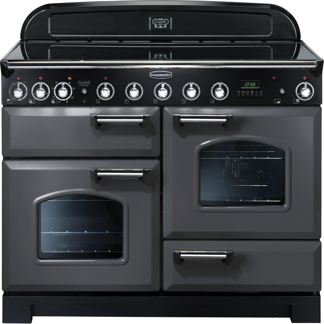 Rangemaster Classic Deluxe CDL110EISL/C 110cm Electric Range Cooker with Induction Hob - Slate Grey / Chrome - A/A Rated