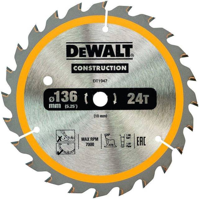 DeWalt Construction Circular Saw Blade 136mm 24T 10mm