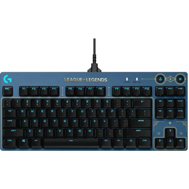 Logitech G PRO Mekaniskt Gaming-tangentbord - Ultraportabel, Tenkeyless-design, Avtagbar USB-kabel, LIGHTSYNC RGB-bakgrundsbelysta tangenter, Officiell League of Legends Edition - Blå/Guld