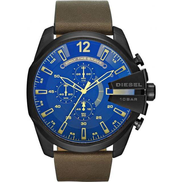Diesel DZ4401 Mega Chief Men's Watch - Blue Dial, Brown Leather Strap