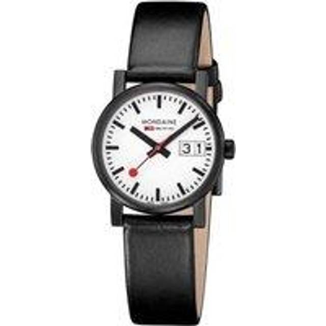 Mondaine evo2, minimalist black leather quartz watch, a669.30305.61sbb