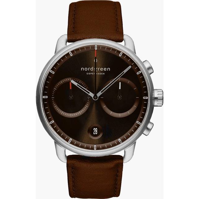 Gents Pioneer Leather Silver 42mm Watch PI42SILEBRBS