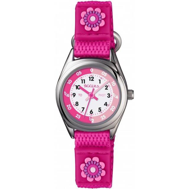 Tikkers Pink Flower Kids Watch With Velcro Strap - One Colour