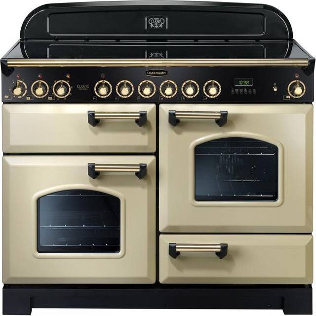 Rangemaster Classic Deluxe CDL110ECCR/B 110cm Electric Range Cooker with Ceramic Hob - Cream / Brass - A/A Rated