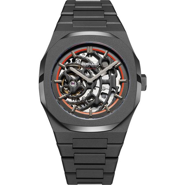 D1 Milano Watch Skeleton Sandblast Orange Bracelet D - Black